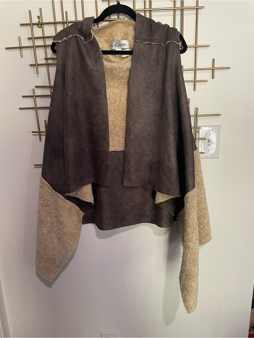 Sara Campbell Two-Tone Poncho style vest - Taupe & Cream